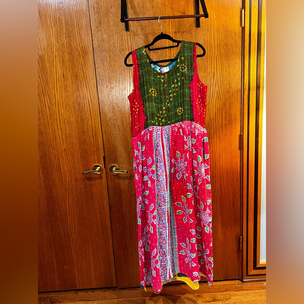 Bohemian Floral Maxi Dress in Green and Red
